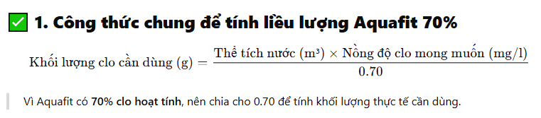Tỉ lệ pha clo aquafit