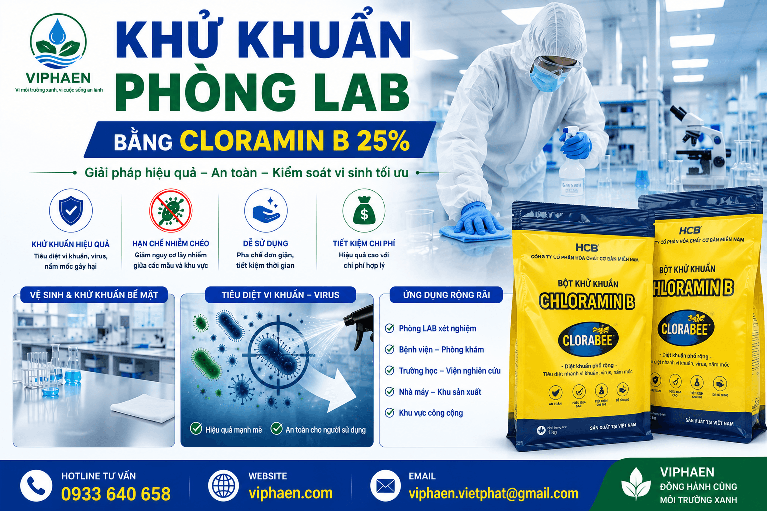 khử khuẩn phòng Lab bằng cloramin b