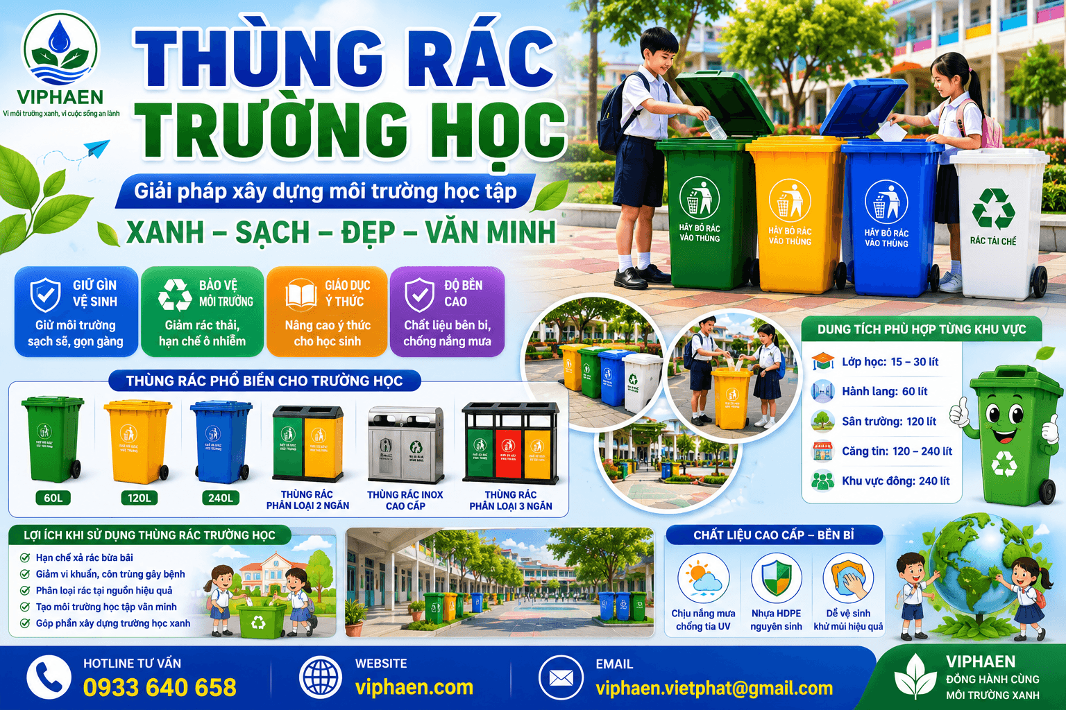 thùng rác sử dụng cho trường học