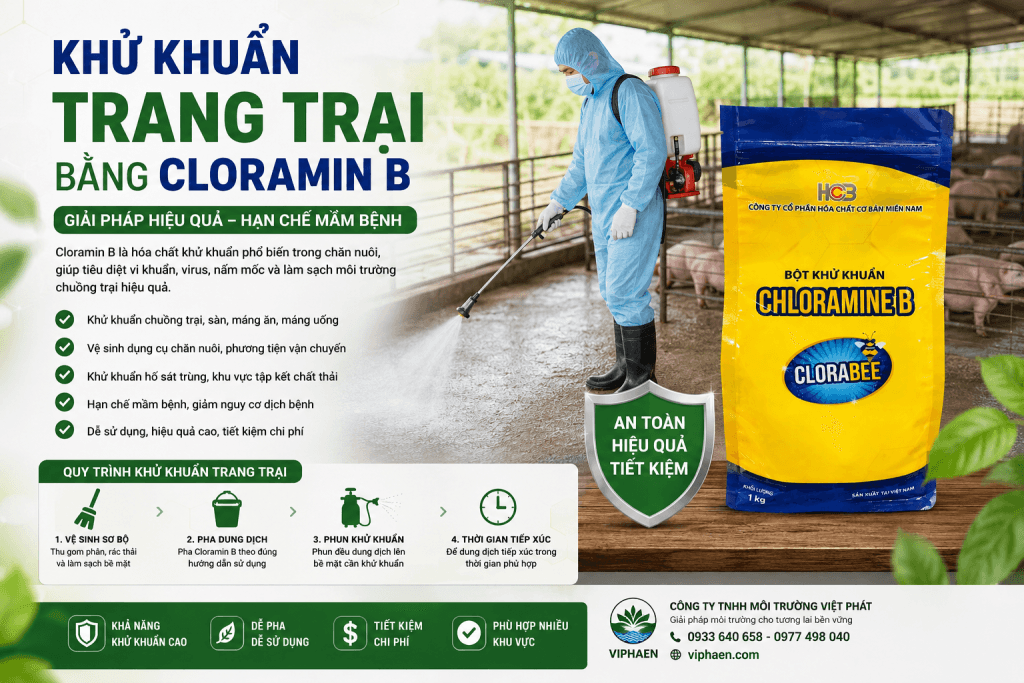 khử khuẩn trang trại bằng Cloramin B